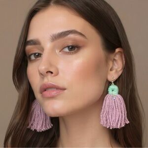 Pink and Green Tassel Earrings